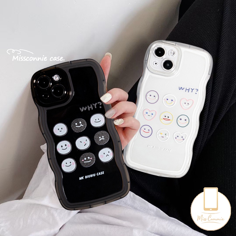 IPHONE Case Pasangan Cocok Untuk Iphone11 13 12 14 Pro Max 6 6s 8 7 Plus 14Plus XR X XS Max SE 2020lucu Smiley Kartun Lucu Ekspresi Bergelombang Pinggir Transparan Lembut TPU Cover