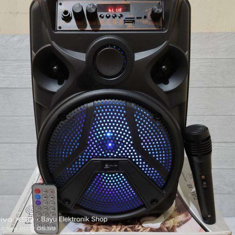 Oke Price.. Speaker Bluetooth Bass SX-Y812 8,5 Inchi 1000W Bonus Mic Dan Remot Super Bass Salon Blue