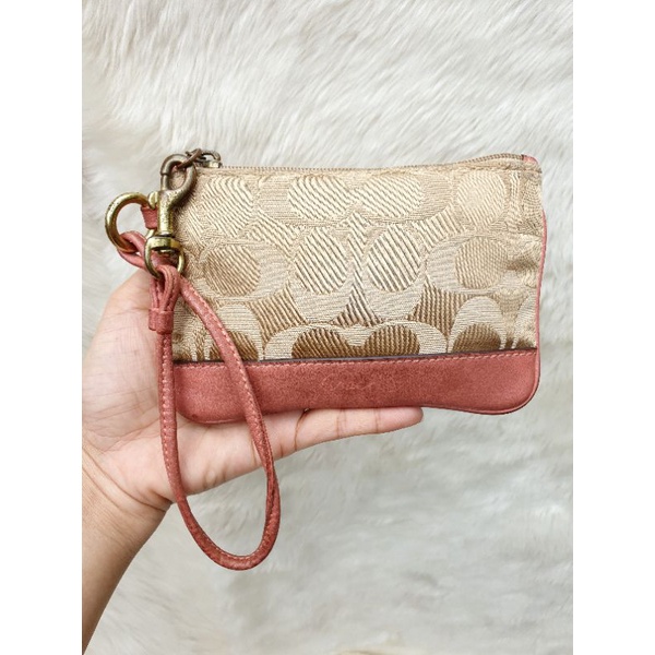 Dompet Pouch Coach Mini Kanvas mix Kulit Asli Wanita Second Preloved Branded Thrift