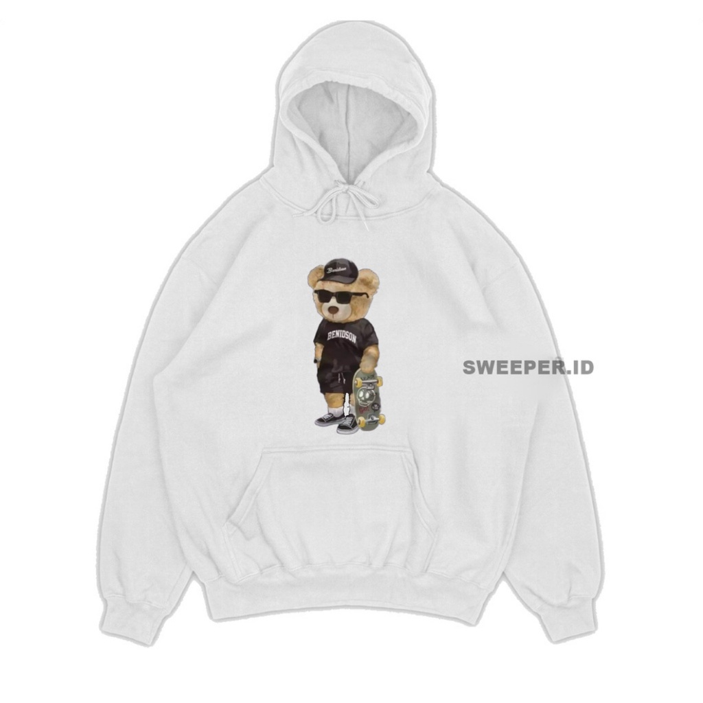 SWEATER HOODIE MOTIF BENIDSON BEAR SABLON PRINTING BAHAN FLEECE