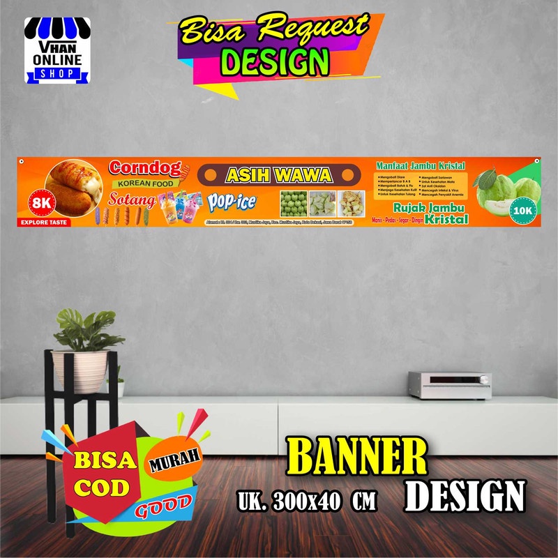 Jual Spanduk Banner Kombinasi Jualan Corndog, Pop Ice, Rujak Jambu ...