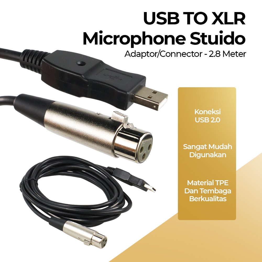 USB to XLR Microphone Studio Audio OMUA3WBK Adapter Connector 2.8M - AY12 - Black