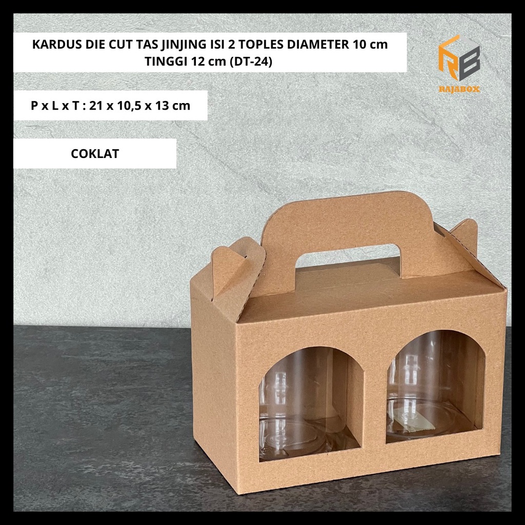 

DT-24 Kardus Die Cut Tas Jinjing Isi 2 Toples Jar (UKURAN TOPLES 10CM DAN TINGGI 12CM)
