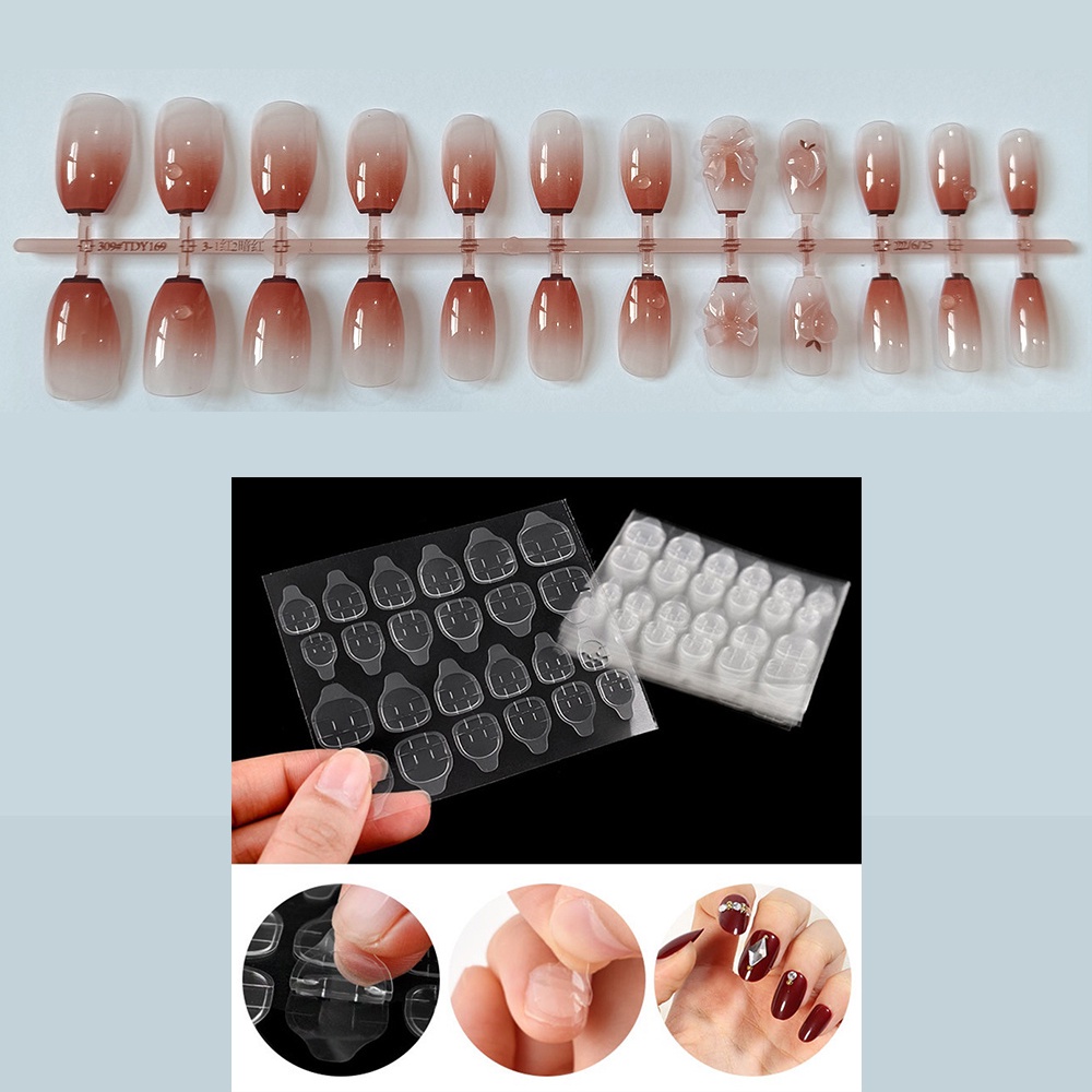 MAANGE 24PCS Kuku Palsu Nail Art Model Kuku Diamond Dot Patch Yang Dapat Dilepas Kuku Kupu-Kupu Palsu 1359