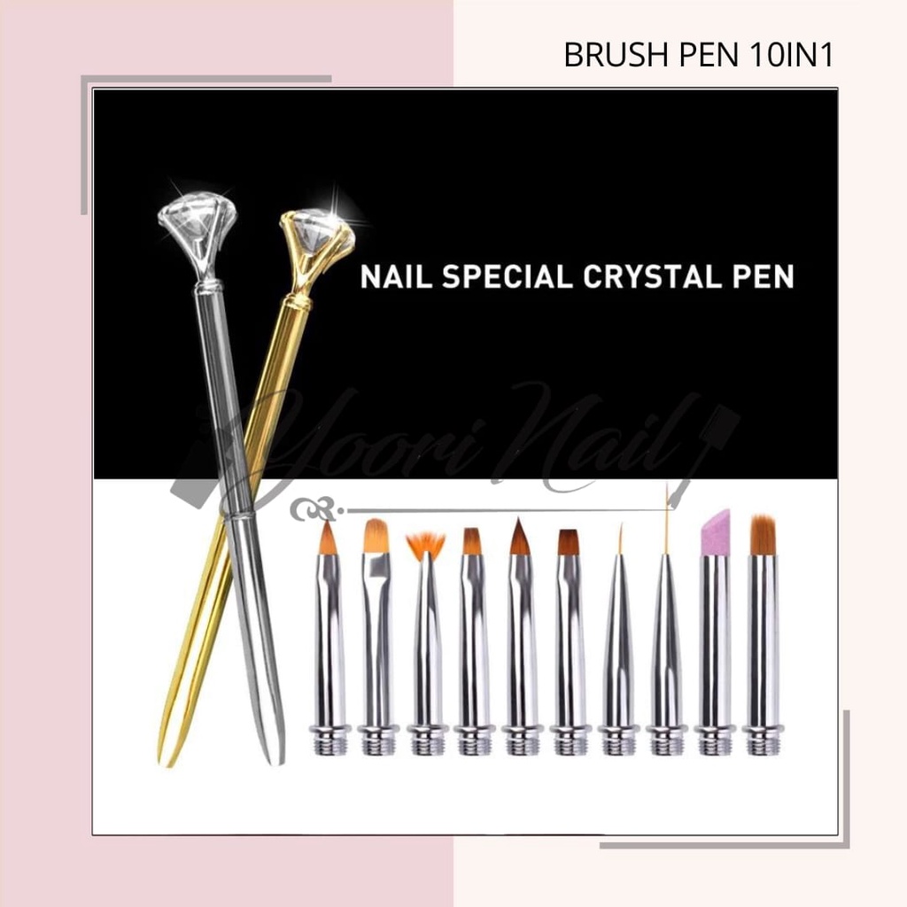 Brush Pen 10in1 nail art brush kuas nails painting gel acrylic liner striping oval brush