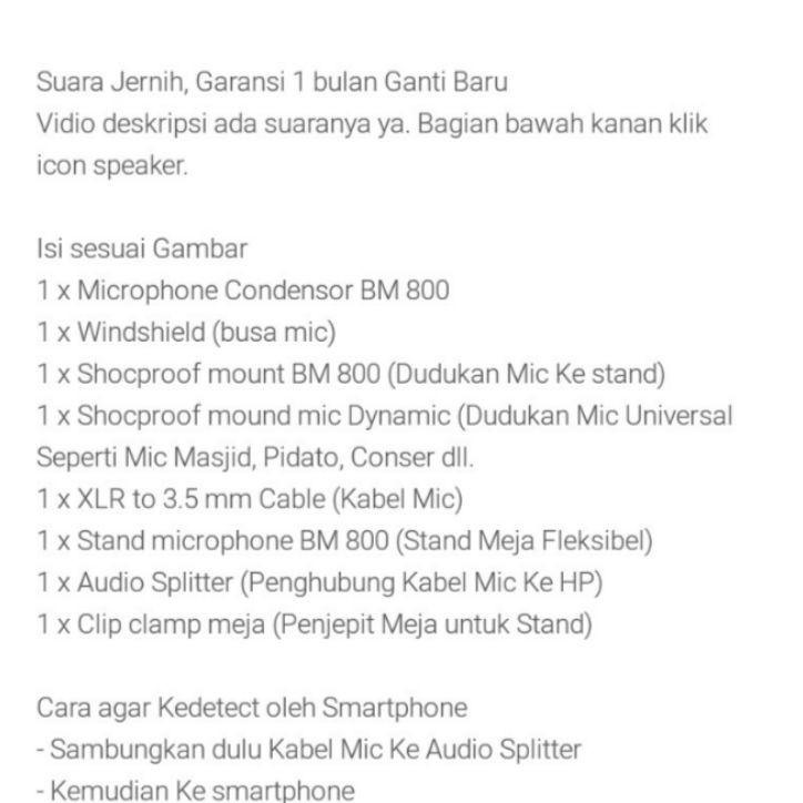 Rekomendasi Paket Microphone Condensor BM 800 Full set
