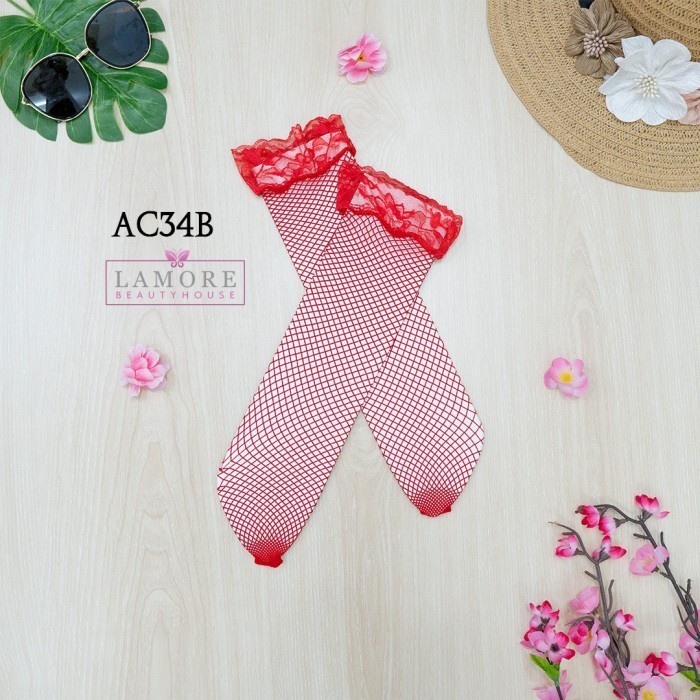 G STRING BRA SET UNDERWEAR WANITA + STOCKING SEXY LACE MERAH AC34B HIGHT QUALITY