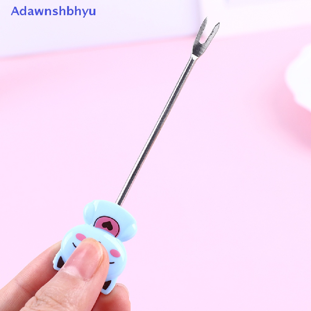 Adhyu 1Set Garpu Buah Stainless Steel Animal Rain Fruit Dessert Fork w/Toples Penyimpanan ID