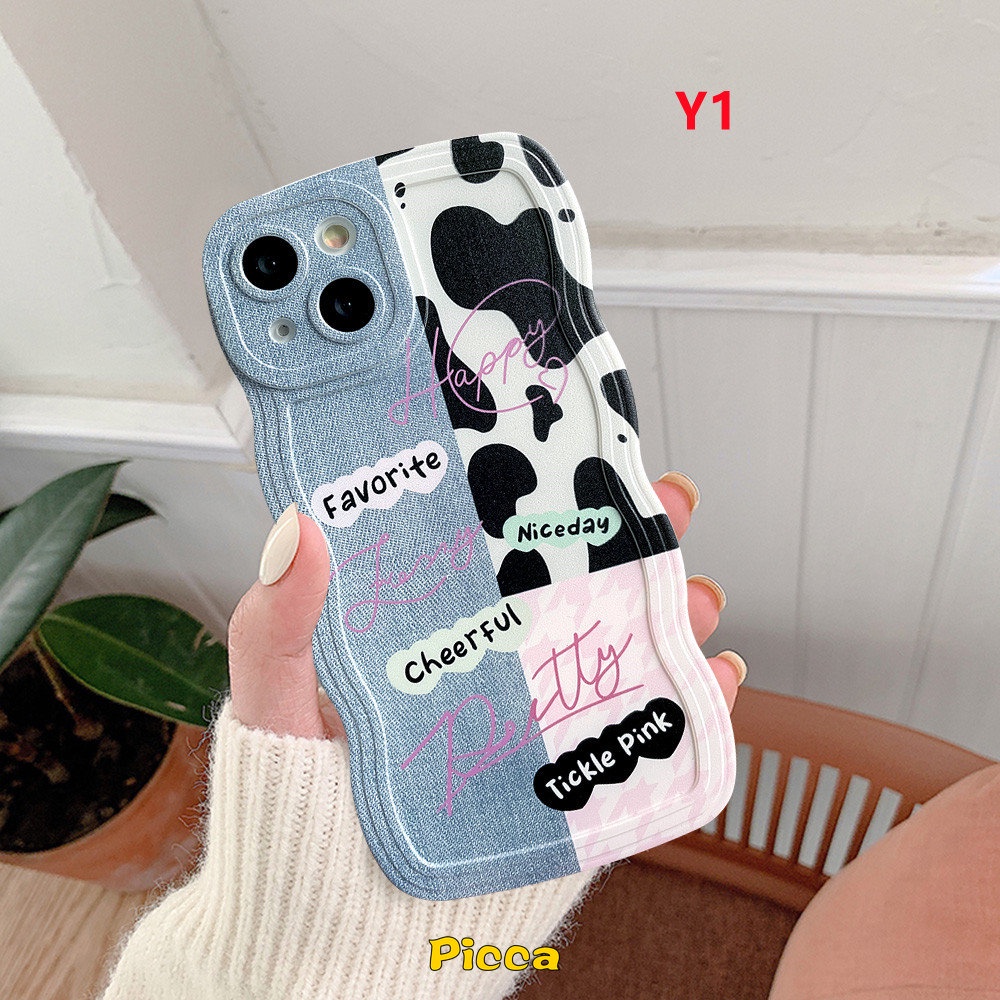 Casing Motif Denim Oppo A17 A15 A5s A12 A16 A57 A1k A54 A7 A96 A55 A76 A95 A16s A17K A77 A3s A5 A9 A74 A16K A77s A53 Reno 85f 7Z 6 A52 Splicing Leopard Motif Sapi Bergelombang Penutup Tepi