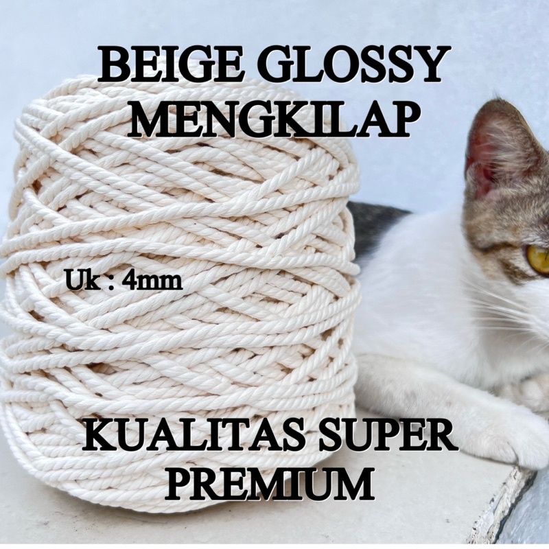 tali katun macrame 1kg beige glossy cream tua mengkilap premium