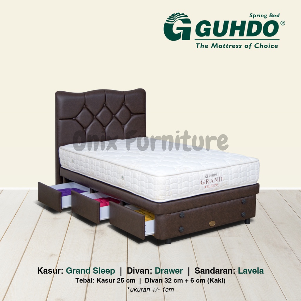 Springbed Gudho Base Drawer Lavela Grand FULLSET 120x200 Brown White