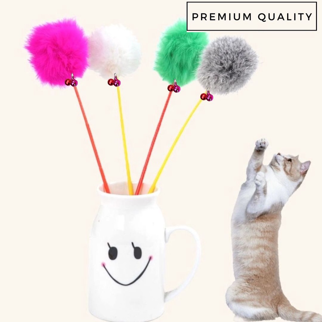 Cat Stick Mainan Kucing Stik Kucing Tongkat Pom Pom Tongkat Bulu Kucing Fluffy FEZONE