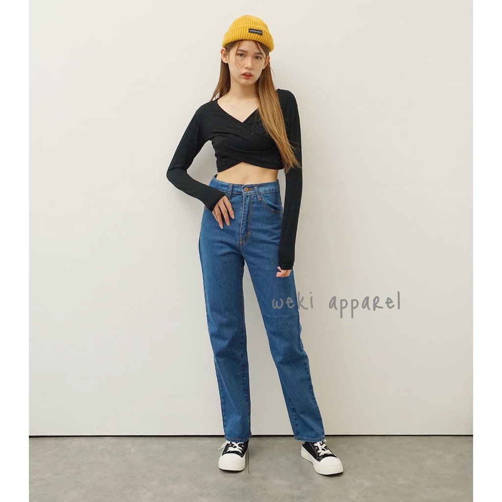 Jeans Boyfriend Wanita Highwaist BioWash Blue