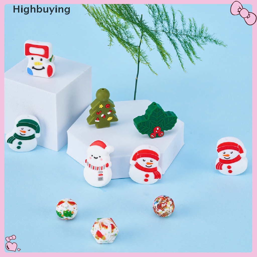 Hbid 1 Pcs Santa Claus Snowman Kaus Kaki Natal Silikon Manik-Manik Food Grade Silicone Teether DIY Dot Rantai Kalung Bayi Molar Glory