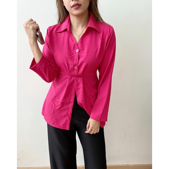 (ABLECOUTURE) 9-053 TAHLIA SHIRT | ATASAN KEMEJA KERJA KANTOR KULIAH LENGAN PANJANG WANITA FREESIZE