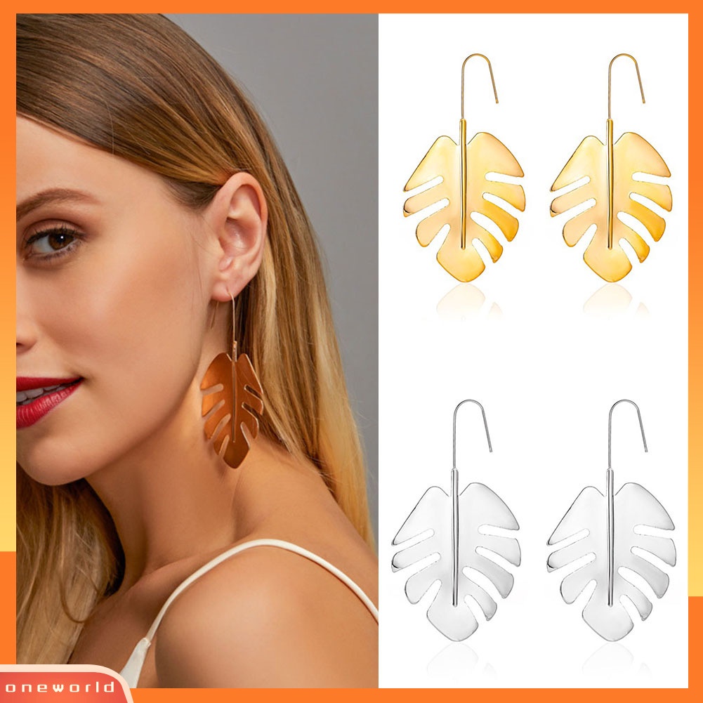 [WONE] Wanita Berongga Besar Daun Pisang Raja Panjang Menjuntai Alloy Ear Hook Earrings Perhiasan Hadiah