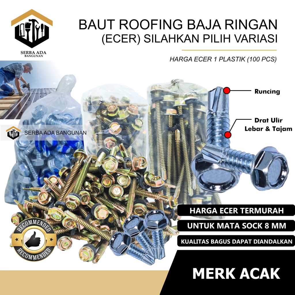 Baut baja ringan l baut Skrup Baja Ringan 10x16 10x19 Harga Termurah- 100pcs