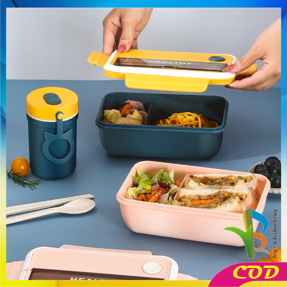 RB-C718 Kotak Tempat Makan Set Free Sendok Garpu dengan Pegangan Anti Tumpah / Tempat Bekal Bento Box BPA Free