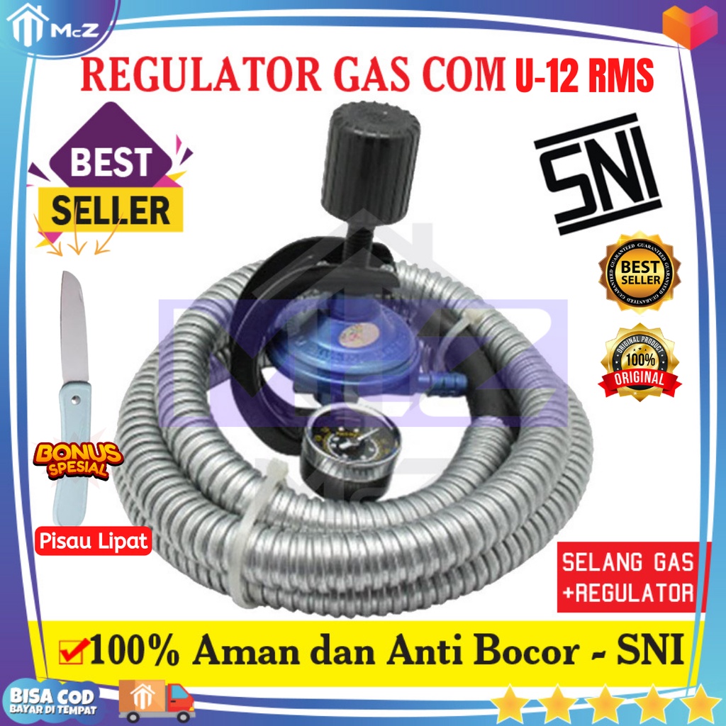 PAKET REGULATOR GAS METER + SELANG DESTEC COM-U12RMS SNI TEKANAN RENDAH - REGULATOR KOMPOR GAS 3KG P