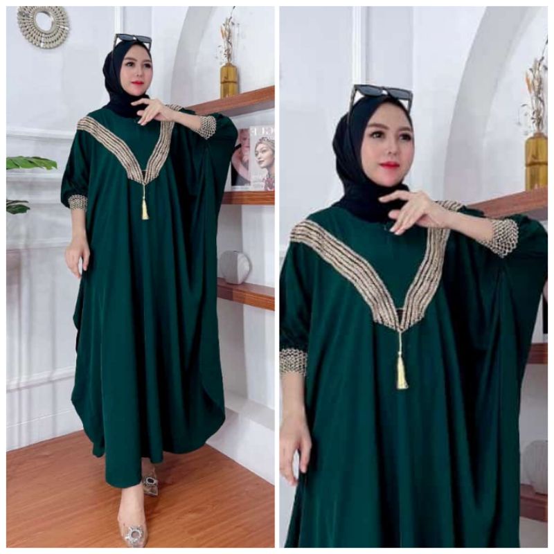 Qatar Kaftan Wanita Jumbo Polos Renda Rayon Premium Gamis Terbaru Bigsize Lengan Karet Baju Muslim Kekinian LD 180 cm