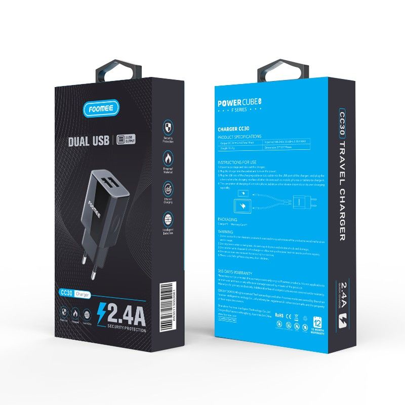 adaptor charger foomee CC30 2,4A dual usb