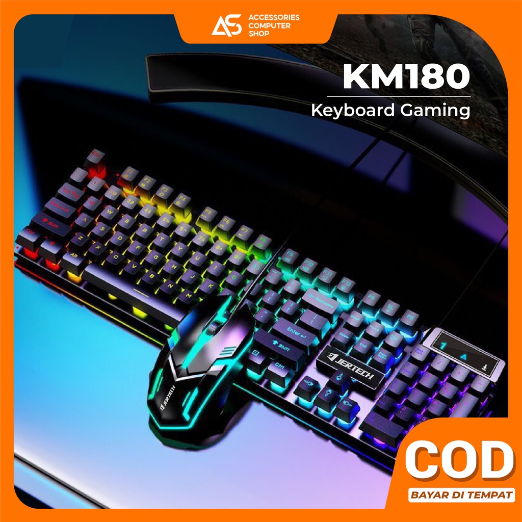 1 SET Keyboard Mouse Gaming LED JERTECH ANIVIA KM180 -  Keyboard Mouse Lampu Set