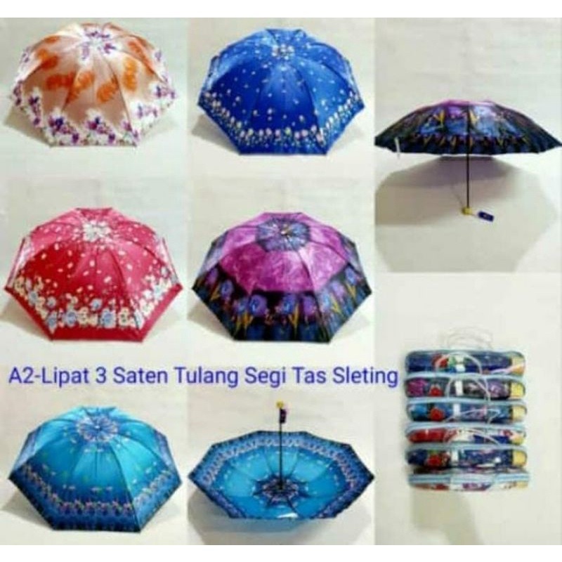 FELWINSHOP Payung Lipat Murah Bahan Kain Saten Motif Kembang Random