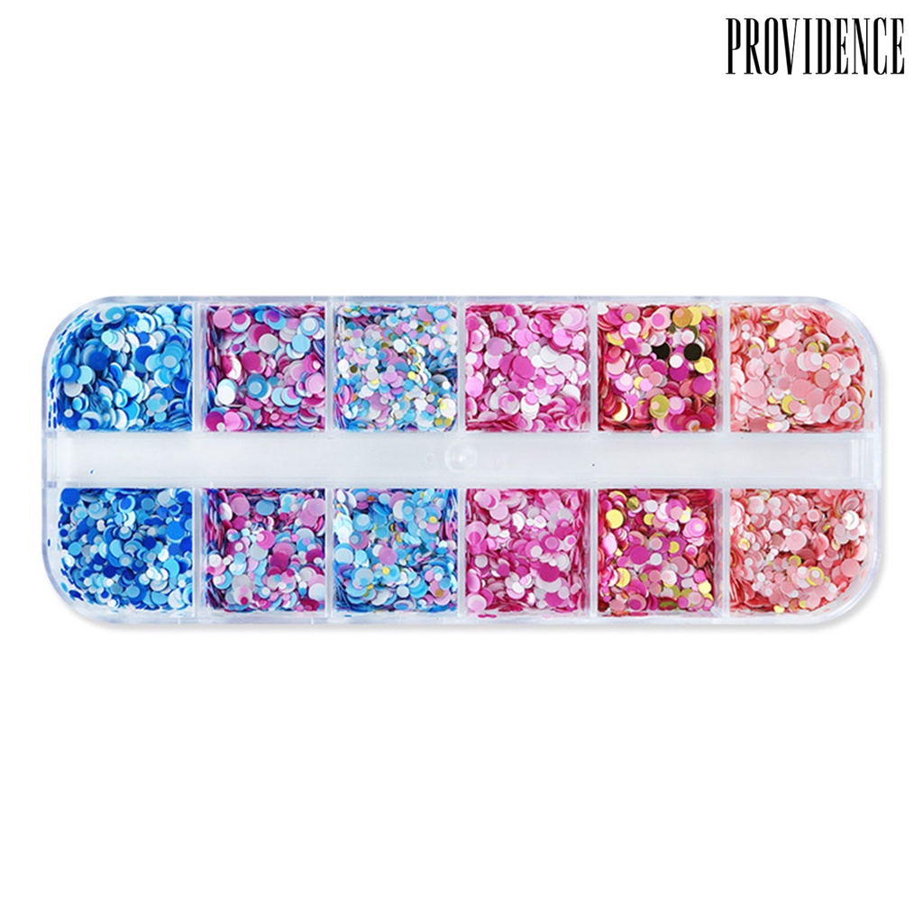 Providence 1kotak Nail Art Payet Bersinar Berkilau Mempesona DIY Multicolor 12kisi Mix Ukuran Kuku Bulat Payet Serpihan Manicure Store Supply