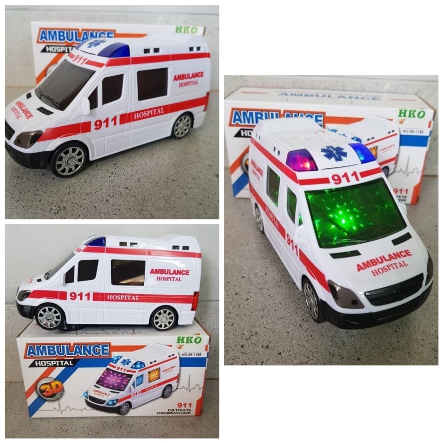 Mainan Mobil Ambulans Anak Edukatif Bump & Go Baterai Ambulans Car