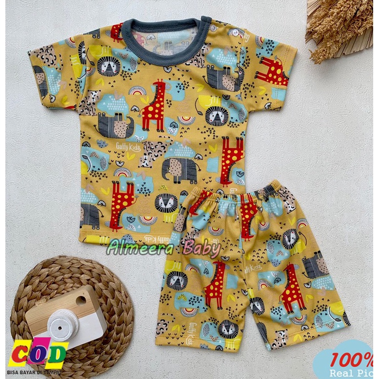 Setelan Baju Bayi Piyama Bayi Lengan Pendek Kancing Pundak Usia 3-12 Bulan Almeera Baby and Kids