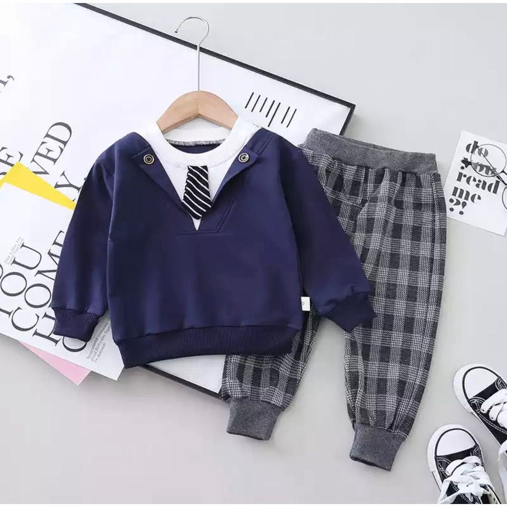 PROMO - SETELAN SWEATER ANAK MOTIF DASI AZRIL FASHION ANAK LAKI-LAKI DAN PEREMPUAN USIA 1-5THN - SWEATER ANAK MODEL TERBARU