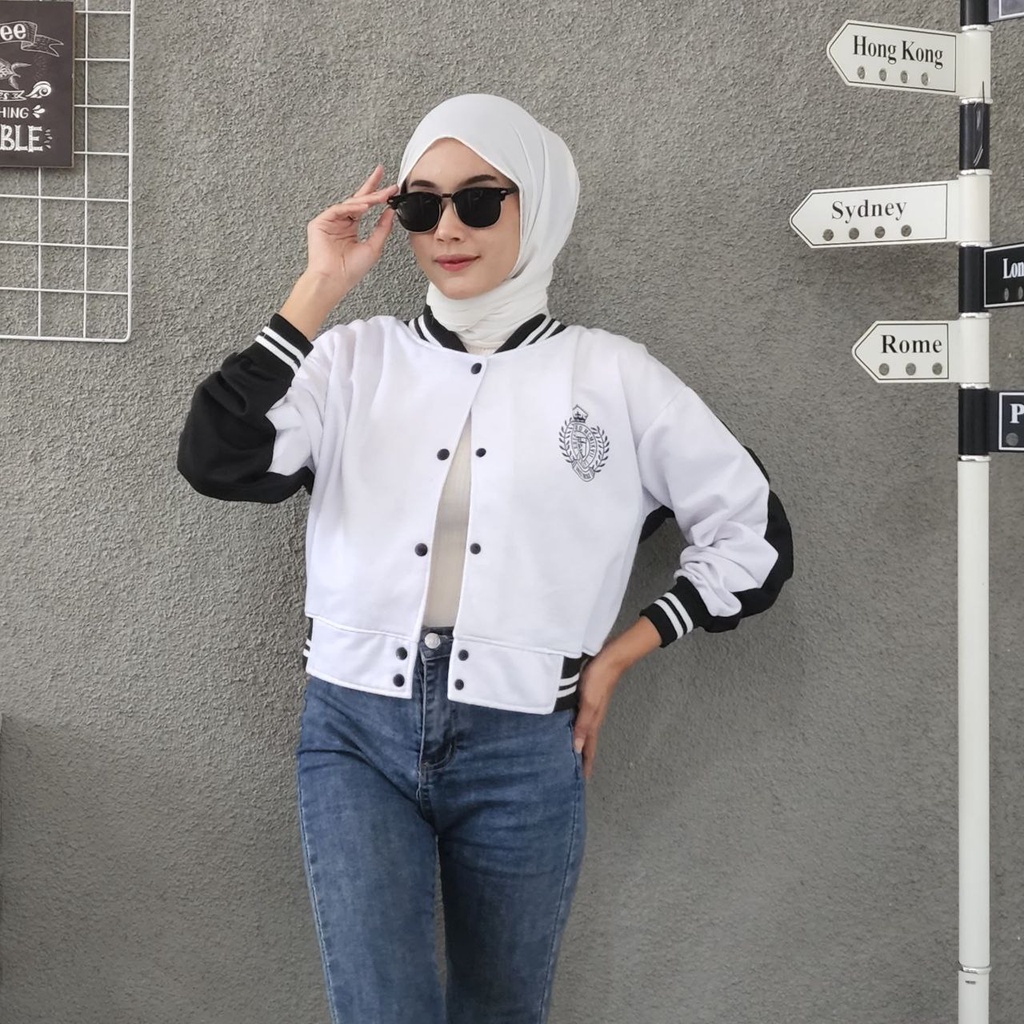 NOUSKA - VINTAGE CROP BASEBALL Jaket Baseball Varsity Crop Top Lucu