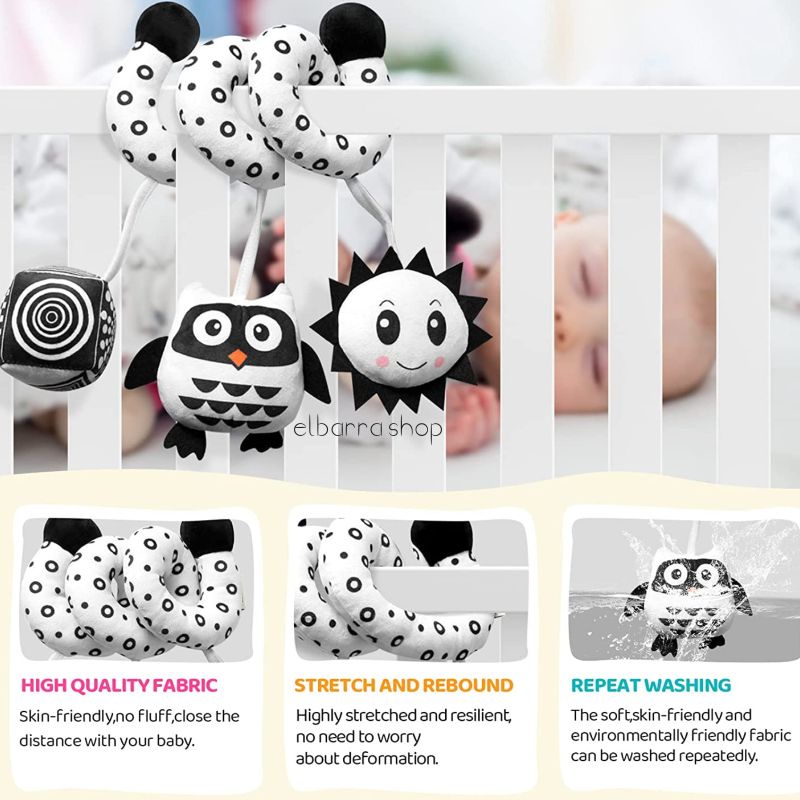 Mainan Gantung Sensori Edukasi Bayi Stroller Tempat Tidur Box Bayi Boneka Lilit Spiral Gantungan Fulcolor Hitam Putih Car Seat Kado Sensory Bayi Lahir Newborn