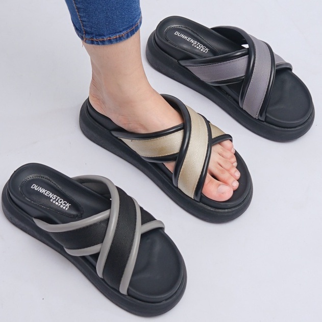 SARASARA YUK - Dunkenstock ZOEY Sandal Wanita Silang Tinggi 5cm Size 36 - 40 Selop Tidak Licin Sendal Beleza Wedges Slop Birken Rumah Belleza 37 38 39 Warna Yellow Kuning Sara Sara Kekinian Premium Terbaru Shoes Ori Original Mall Official Store