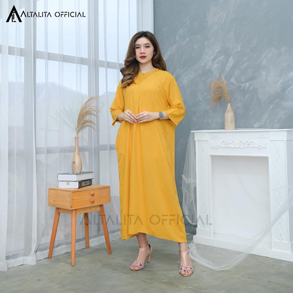 Altalita - Daster Busui Rayon Polos Semata Kaki Lengan Tangan Panjang 3/4 Terbaru Longdress Busui Daster Gamis Rayon Polos Jumbo LD 120 Homedress Rayon Polos Lengan Panjang Bahan Adem Halus Tebal Premium