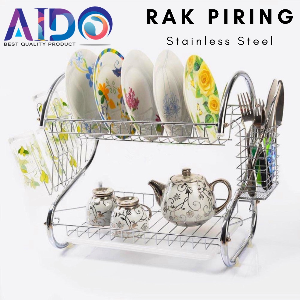 PROMO BEST SELLER !!! RAK PIRING Stainless Minimalis 2 Susun Tingkat Peralatan Dapur rak dapur minimalis rak minimalis Rak piring rak gelas
