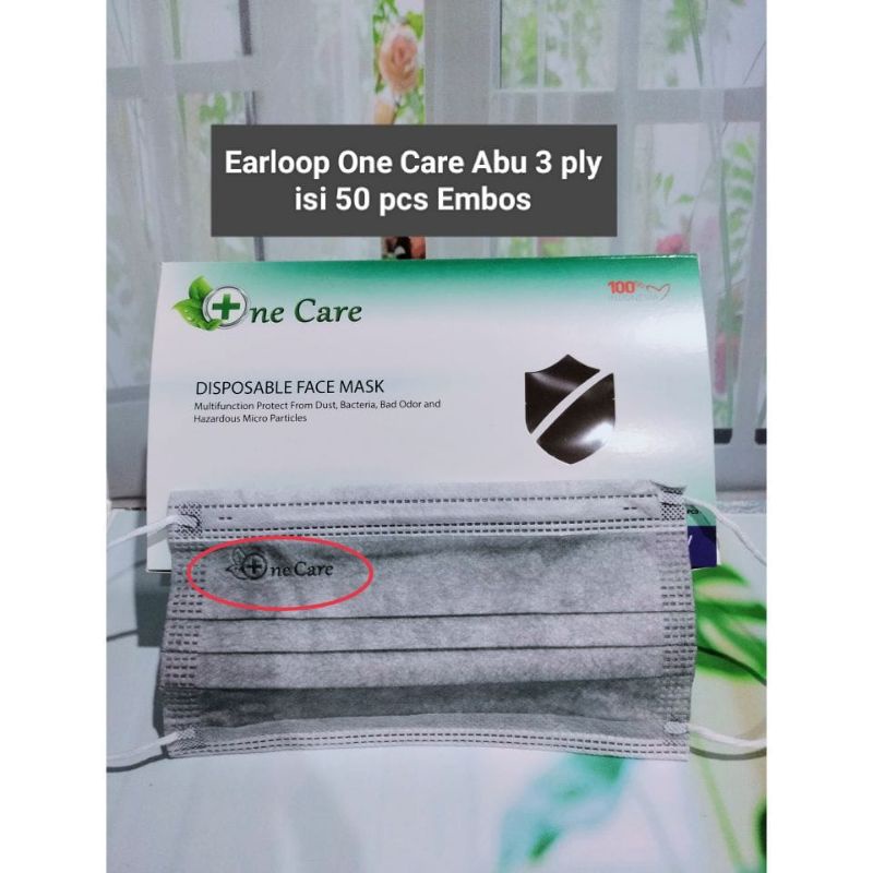 Masker Earloop One Care Warna Abu 3ply Isi 50 pcs