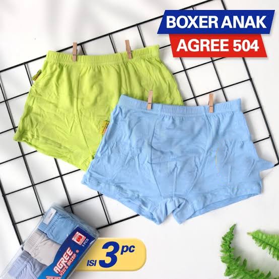 1 Box 3 Pcs Celana Dalam Pendek Boxer Agree 504 - Boxer Anak Laki Laki - Karet Lebar