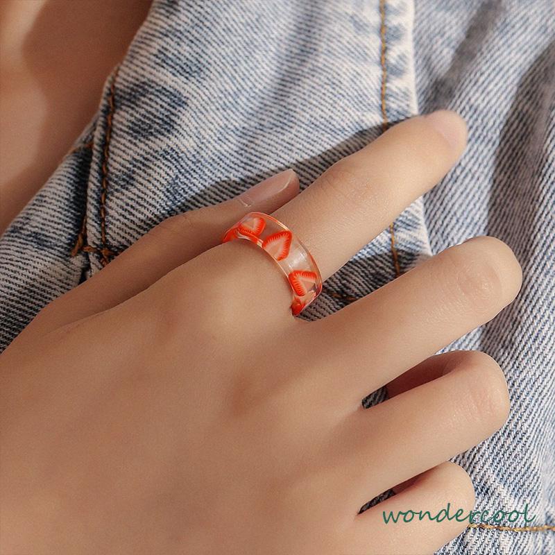 Cincin Bahan Resin Akrilik Bentuk Buah Untuk Wanita Fashion Korea-Won