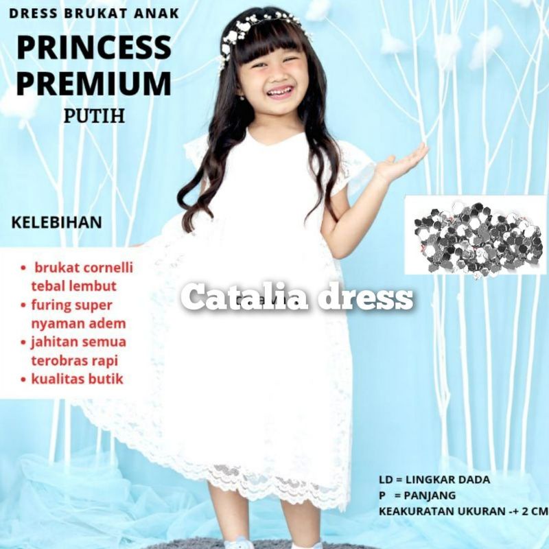 PRINCESS Dress Baju Gamis Brukat Tile Anak Perempuan Seragam Pesta Wanita Gereja Natal- Umur Usia 6 