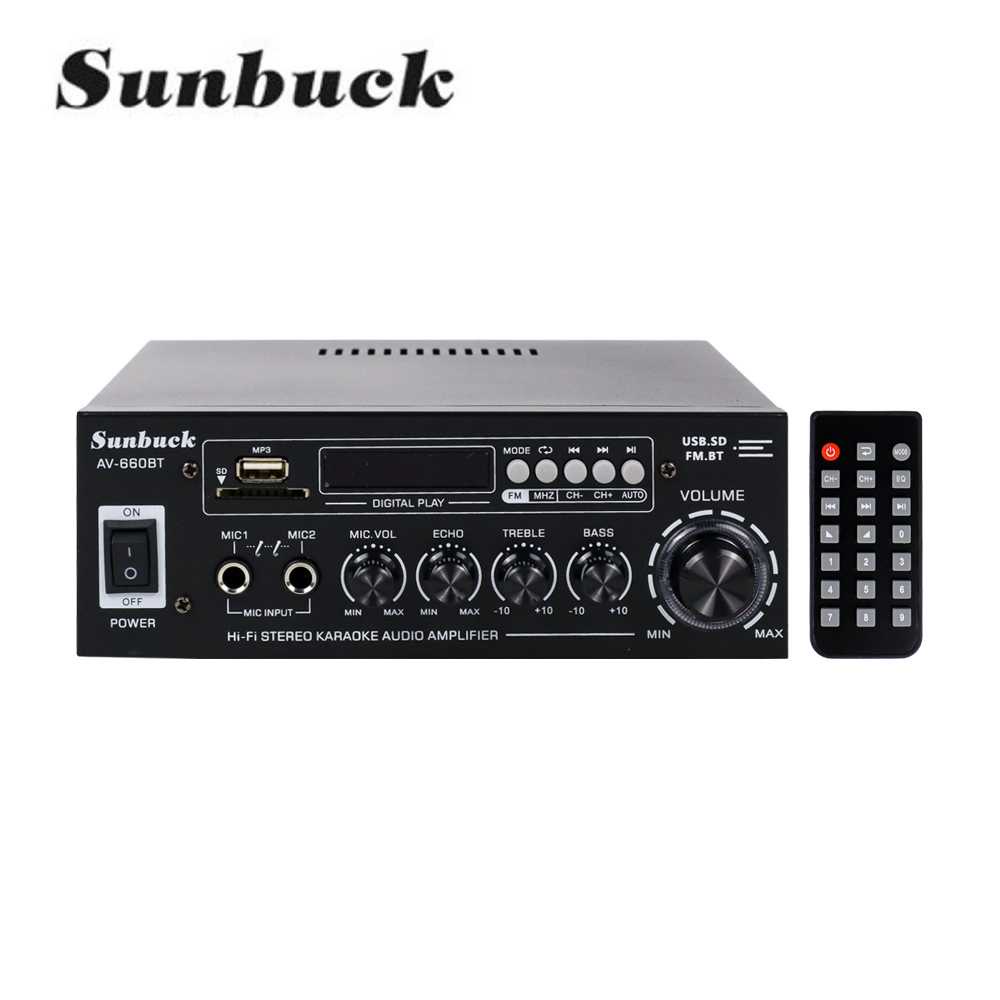 ampli mini langung ke listrik Sunbuck Audio Bluetooth 5.0 DAC Amplifier 2 Ch Remote 2000W - AV-660BT