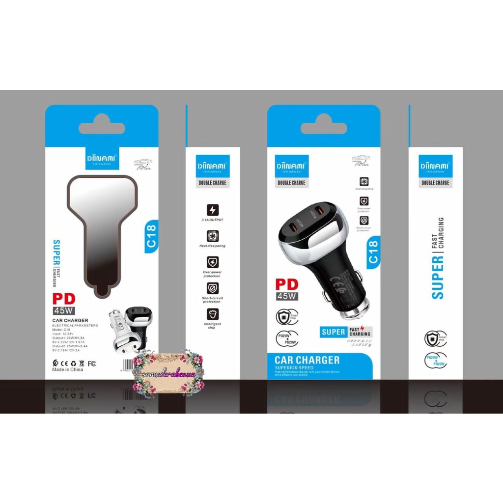 DIINAMI C18 Original Car Charger Mobil 45W super Fast Charging  Type C Saver Casan XiaoMi Samsung Vivo oppo all type SB4508