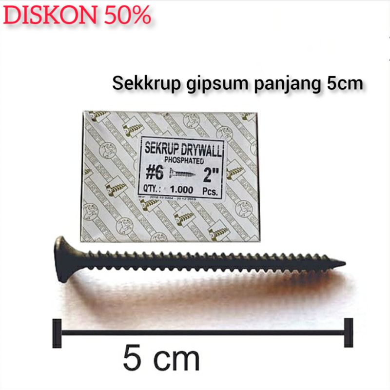 100pcs skrup gypsum PANJANG 5cm sekrup gipsum 6x2" sekrup hitam 6 x2" panjang 5 cm isi 100pcs Baut S