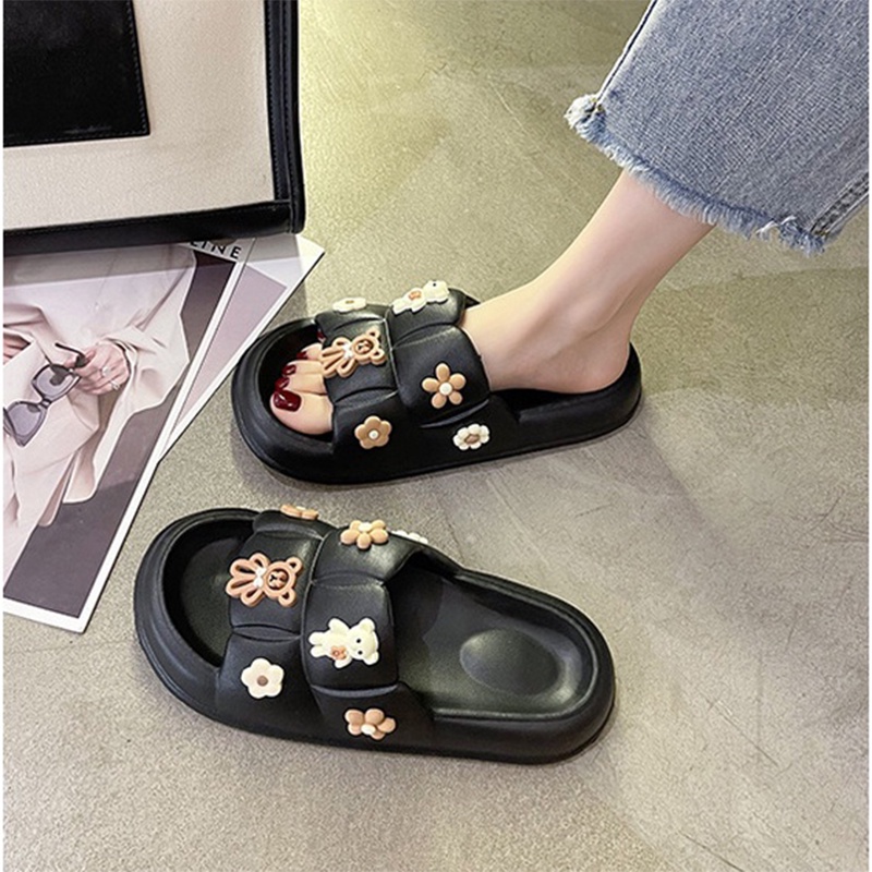 Lazy Bear PVC Sandal Jelly Slipper / Wanita Korean Import Teddy Bear Slip On/Soft Rubber Elastic Non-Slip Sendal / Empuk Elastis Sendal Anti Slip H24