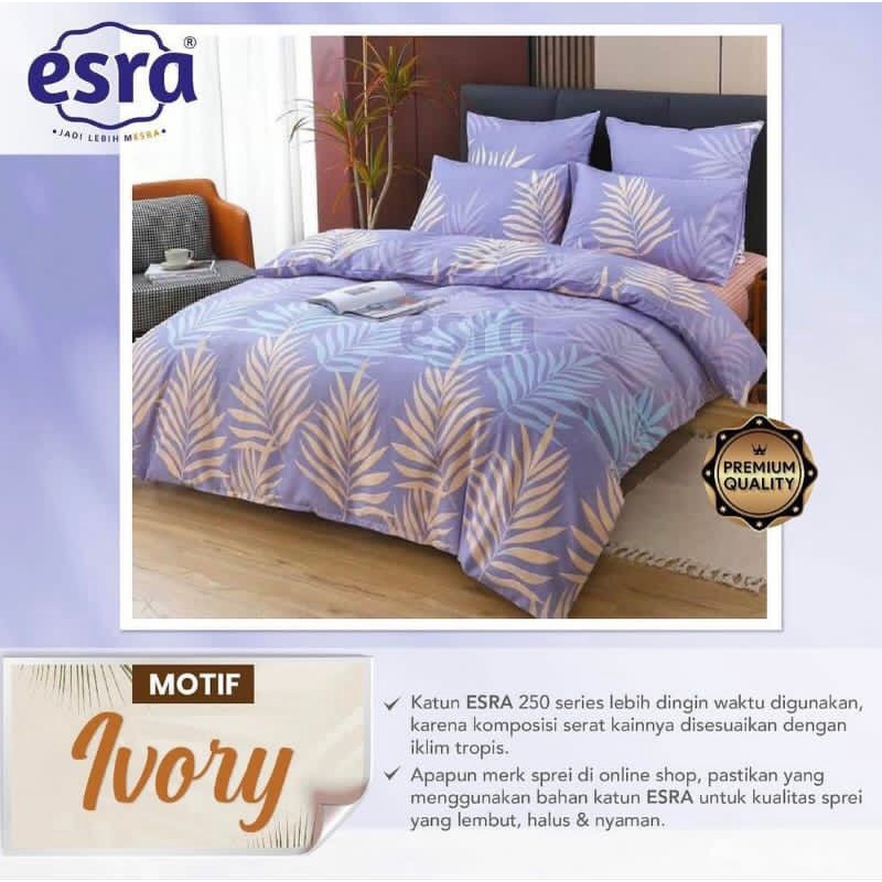 Sprei katun motif daun ungu
