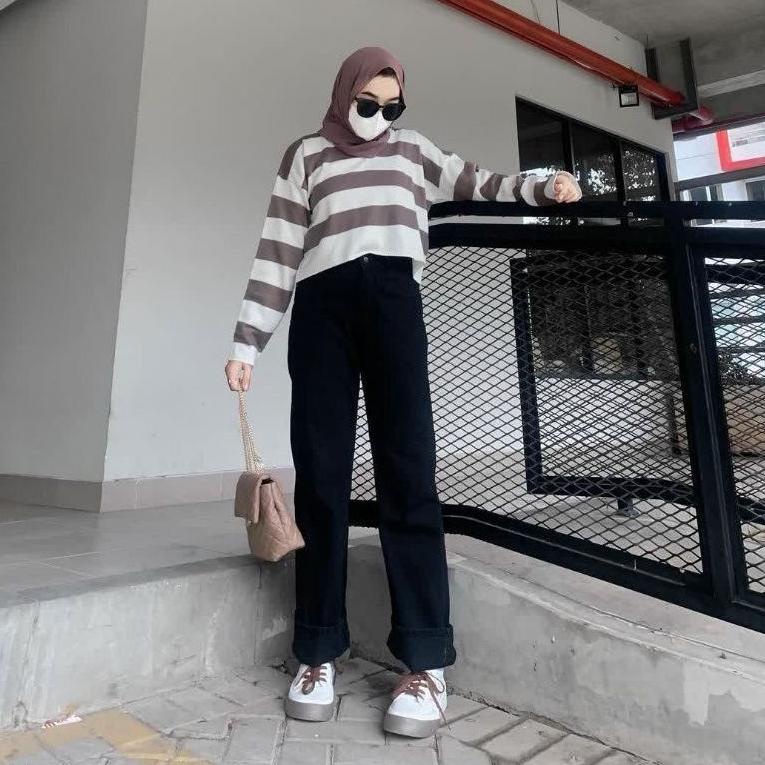 ㊊ Bella Outlet - Fuji Crop Top Rajut / Blouse Rajut Fuji / Sweater Rajut Fuji Crop Top wanita Korea 
