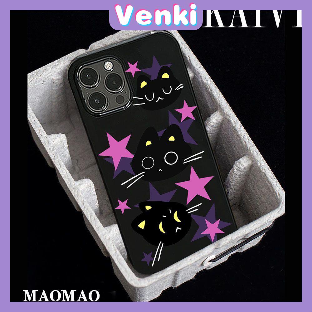 Case For iPhone 14 Pro Max Soft TPU Candy Case Stars and Cute Cat Glossy Black Back Cover Camera Protection Shockproof For iPhone 13 12 11 Pro Max 7 8 Plus X XR