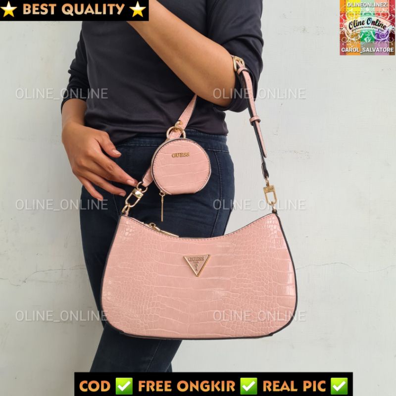 tas wanita alexie jinjing pundak shoulder bag with small coin pouch bag croco motif black nude pink white gs gb