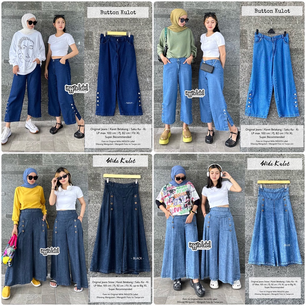 LIZA CELANA JEANS / 18.7 / BAHAN JEANS PREMIUM / GUDANO GRIED WIDE BUTTON JOGER VEE SNAP / KULOT / LP 100-115 / PJ 85 / INGGITA