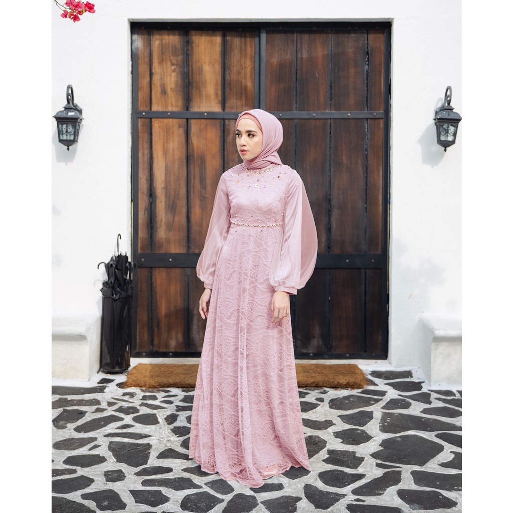 SHOPASHOP SOLO Batik Dress Nadira Brokat corneli mix velvet mutiara